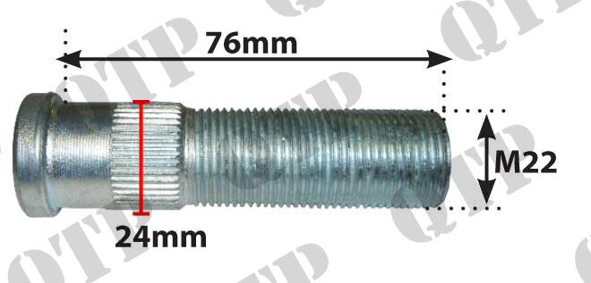 WHEEL STUD FOR BRAKED AXLE 22MM